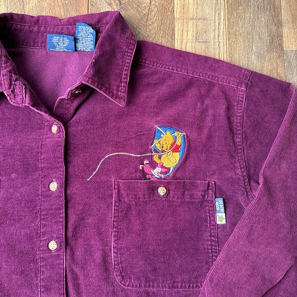 Vintage 90s Y2K Disney Corduroy Shirt Women's Large Purple Winnie The Pooh 4737 - Picture 4 of 12